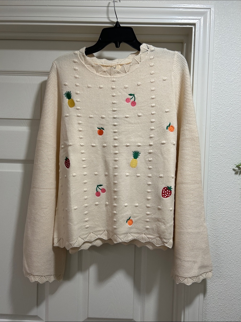 easel Cream Embroidered Fruit Crewneck Sweater